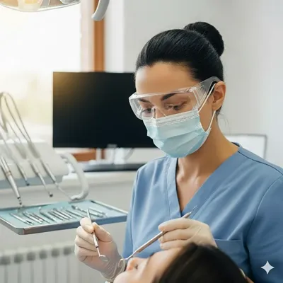 Imagem ilustrativa de atendimento odontológico, botão para acessar a página Defesa Odontológica